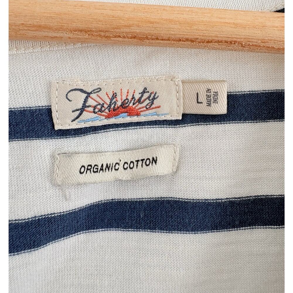 Faherty Merritt T-Shirt Dress Amagansett Stripe Organic Cotton Button Back L - Picture 3 of 16